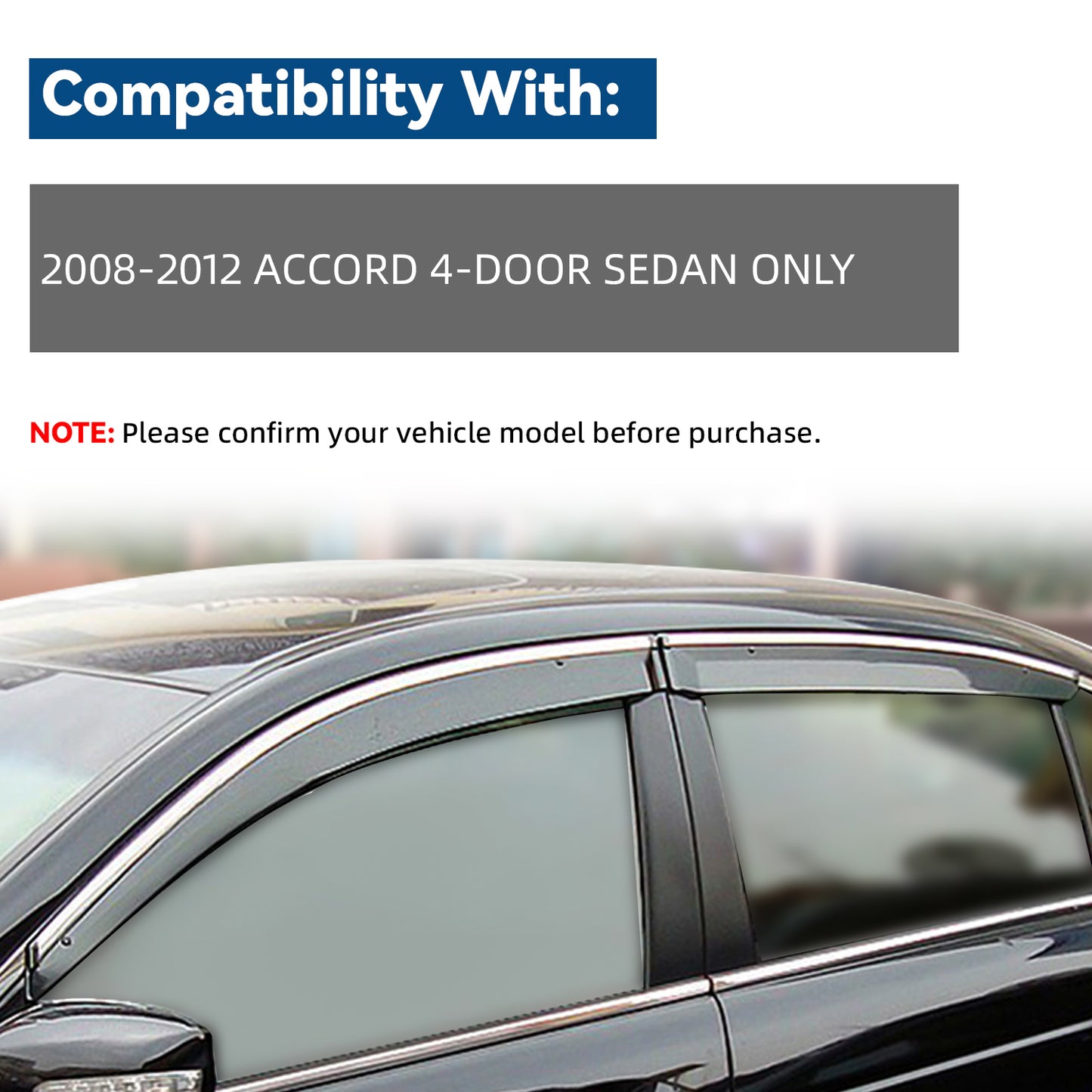 Window Visors Smoke Tint with Chrome Trim Sun Rain Guard Compatible with 2018-2022 Honda Accord 4-Door Sedan 2023 Honda Accord 10th Gen