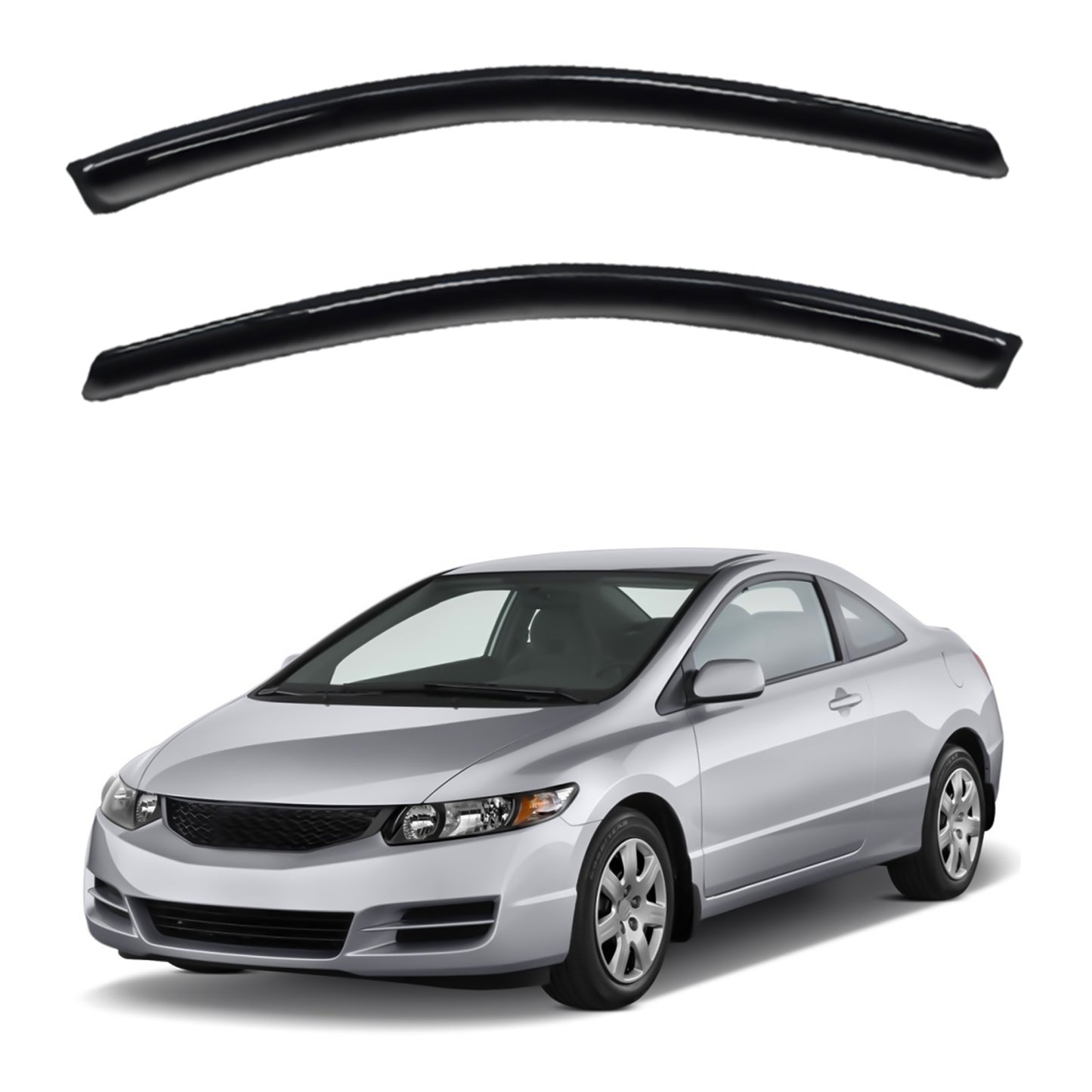2pcs Front Doors JDM Smoke Sun/Rain Guard Outside Mount Tape-On Window Visors Compatible with 06-11 Civic 2-Door Coupe