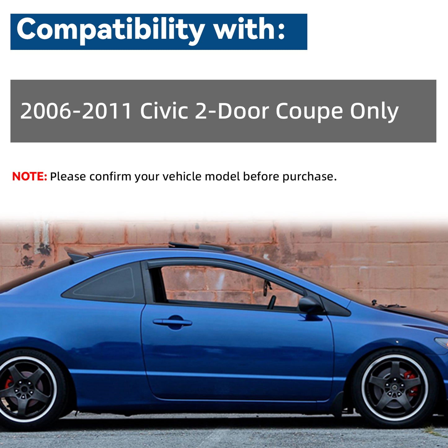 2pcs Front Doors JDM Smoke Sun/Rain Guard Outside Mount Tape-On Window Visors Compatible with 06-11 Civic 2-Door Coupe