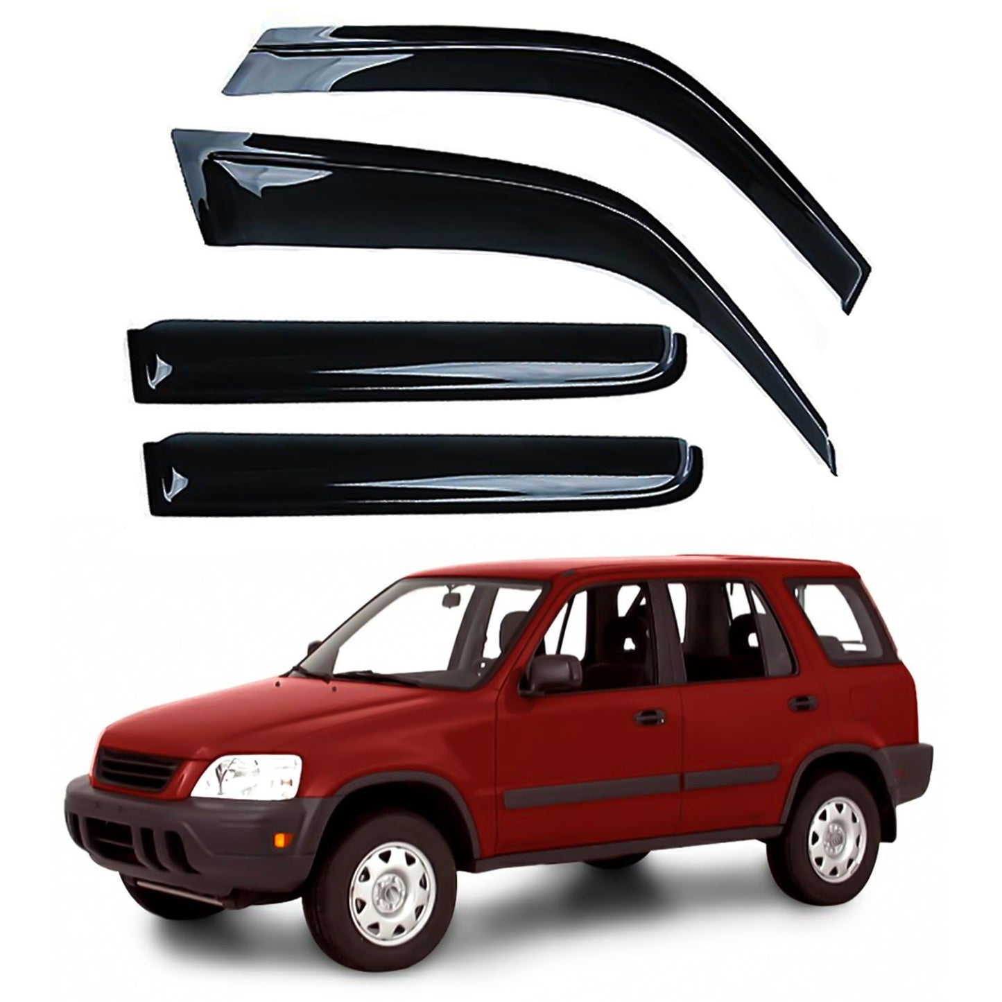 4pcs Front+Rear JDM Smoke Sun/Rain Guard Outside Mount Tape-On Window Visors Compatible with 97-01 CR-V CRV