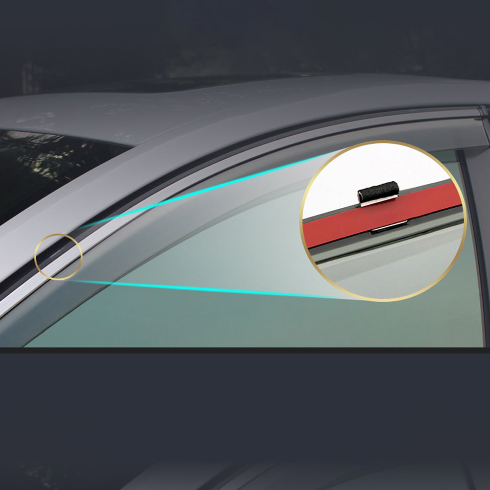 4pcs Smoke Tint with Chrome Trim Outside Mount Tape On/Clip On Style PVC Sun Rain Guard Vent Window Visors Compatible with for 14-20 X-Trail/Rogue