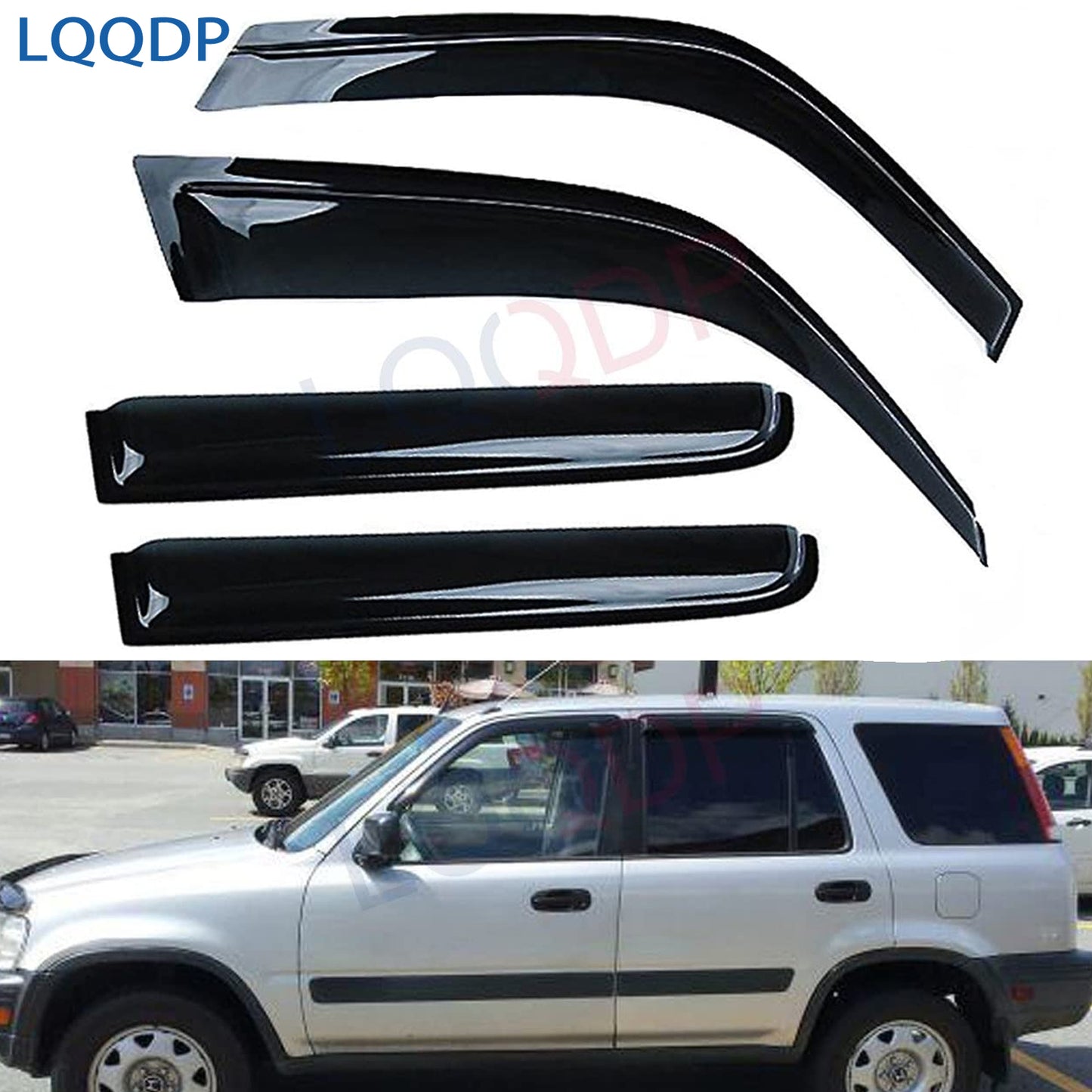 4pcs Front+Rear JDM Smoke Sun/Rain Guard Outside Mount Tape-On Window Visors Compatible with 97-01 CR-V CRV