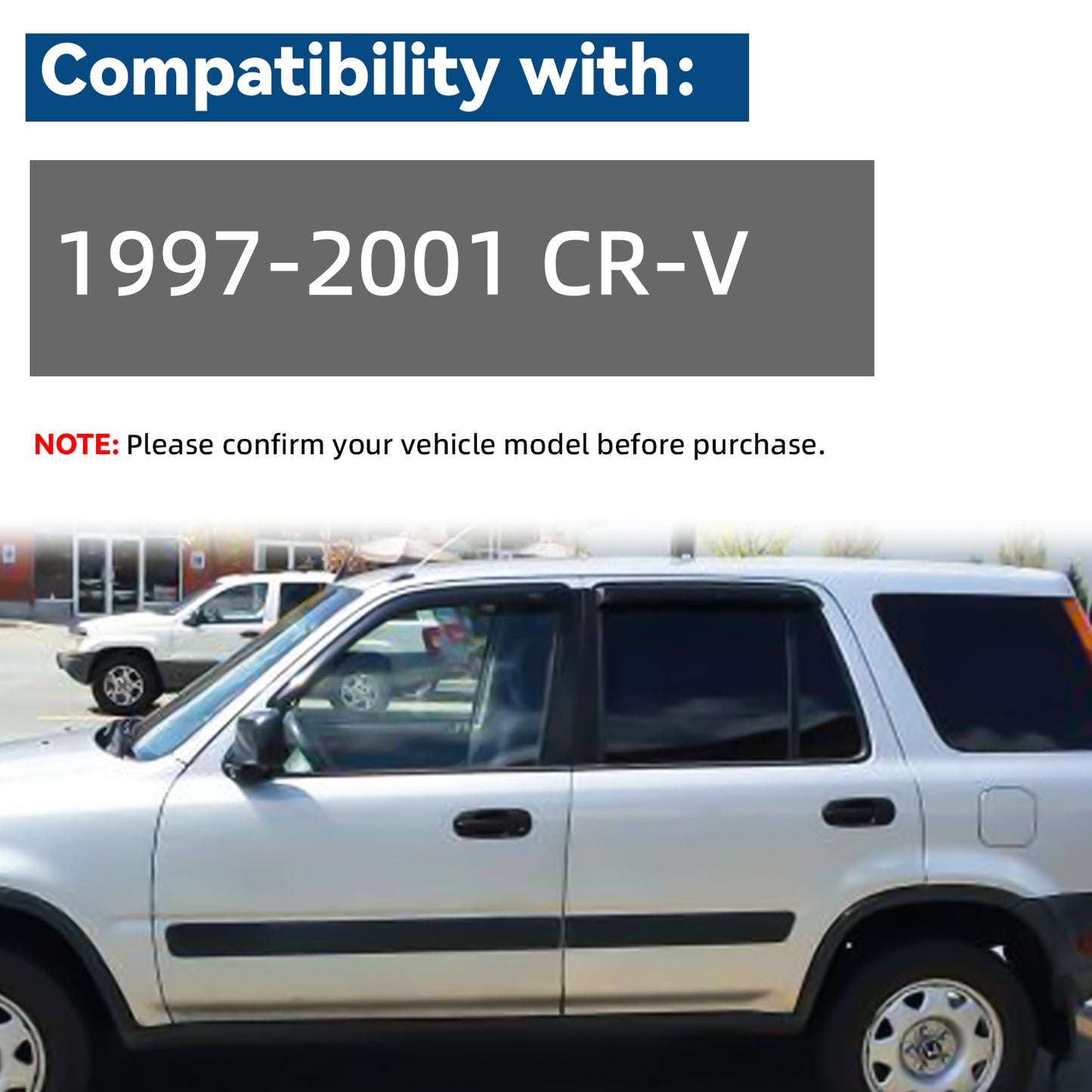 4pcs Front+Rear JDM Smoke Sun/Rain Guard Outside Mount Tape-On Window Visors Compatible with 97-01 CR-V CRV